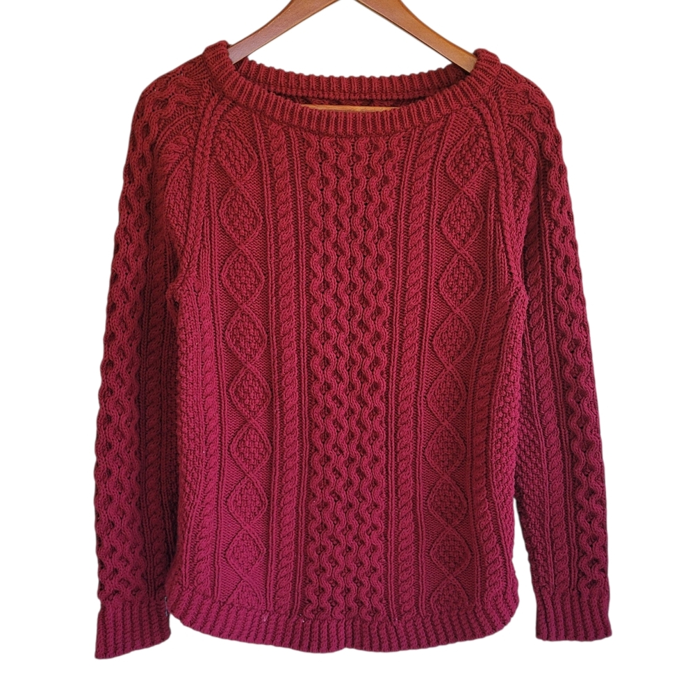 L.L. Bean Signature Cable Knit Fisherman Sweater Red Womens XXS